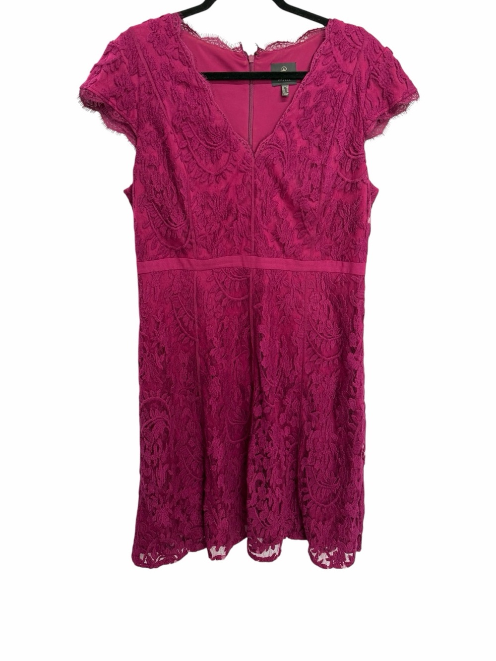 Adrianna Papell Purple‎ Lace Dress Magenta Cap Sleeve V Neck Textured 16